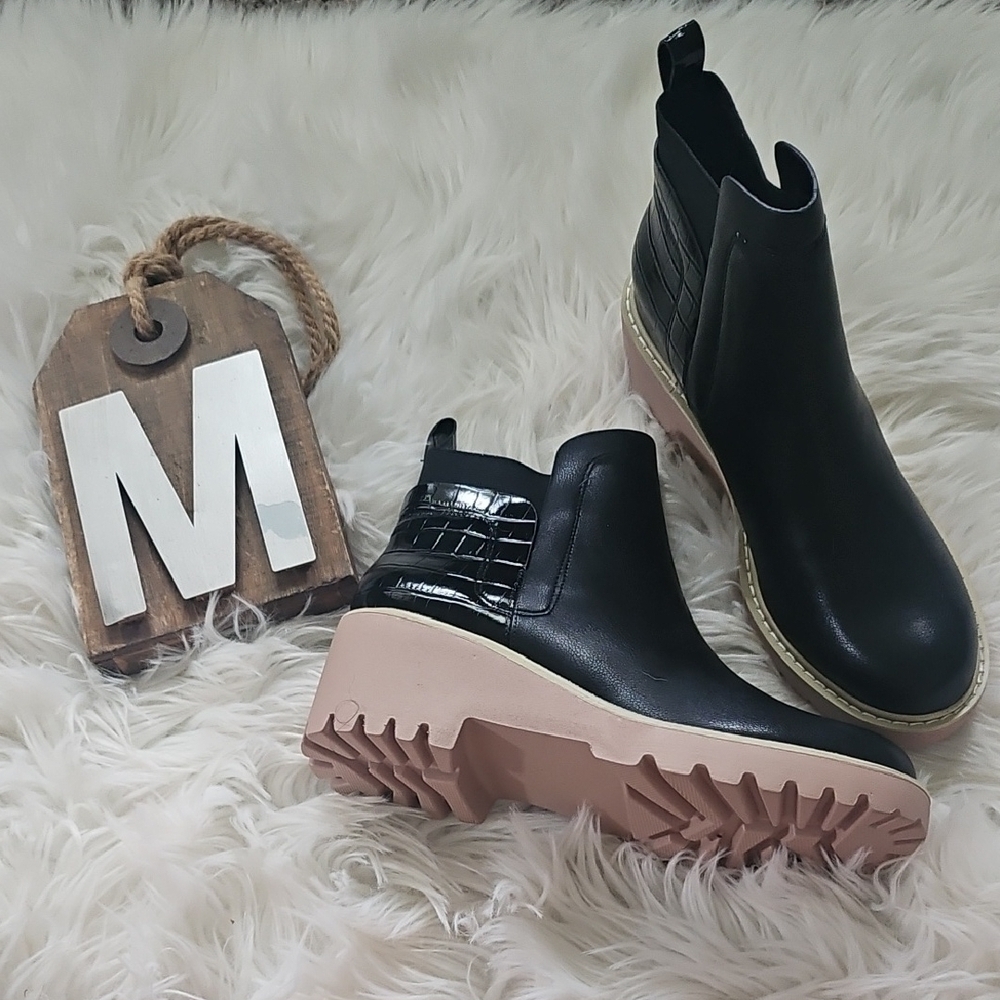 Unbranded Black Ankle Boots with Faux Animal Patch